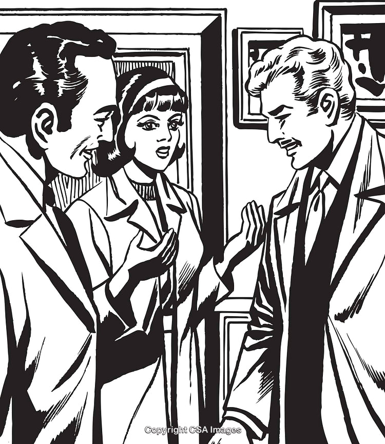 Vintage Illustration of People Conversing in a Retro Artistic Style