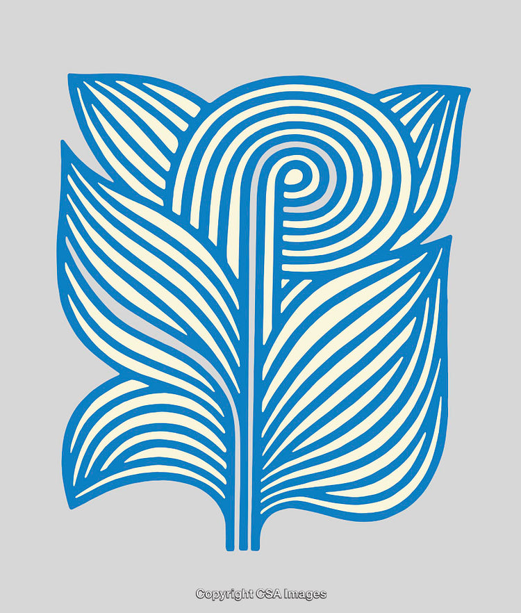 Abstract Blue Line Art Flower Design Against Neutral Background