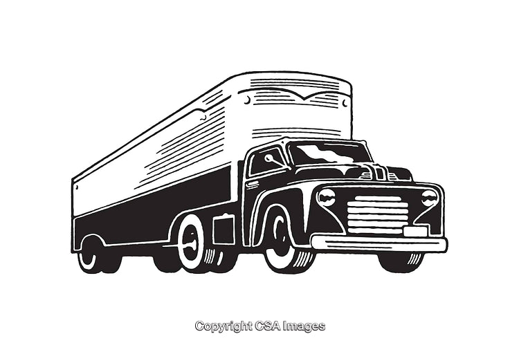 Retro Black and White Illustration of a Classic Truck on White Background