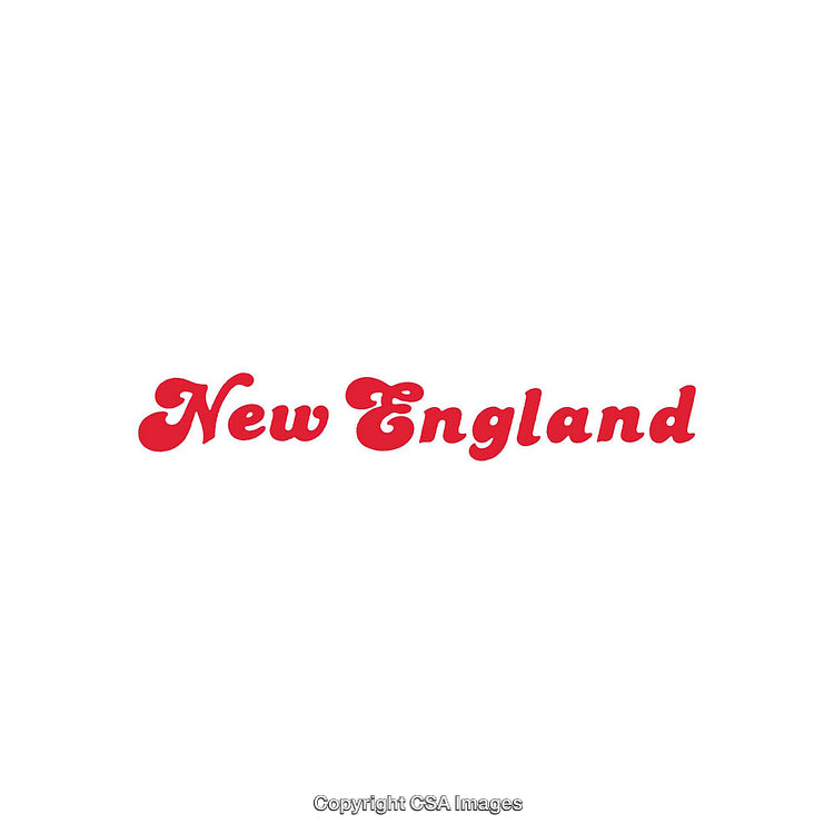 Bold New England Typography in Vibrant Red Typeface on White Background
