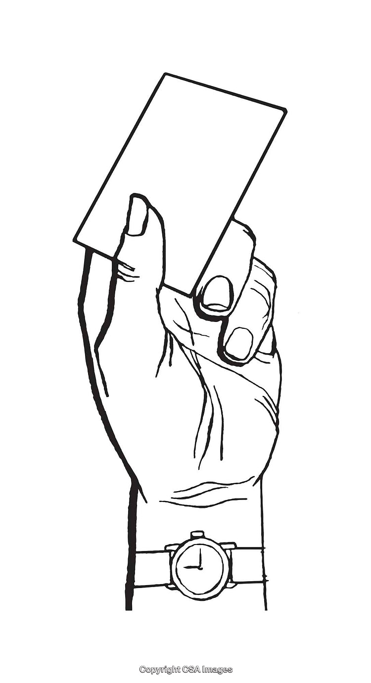 Illustration of a Hand Holding a Card Wearing a Watch in Line Art