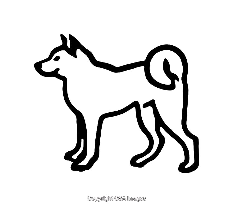 Black and White Line Art Illustration of a Dog Outline