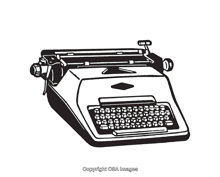Vintage Typewriter Line Art Drawing in Black and White