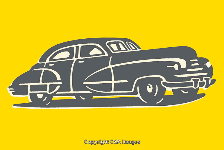 Vintage Automobile Illustration in Bold Yellow and Grey Tones
