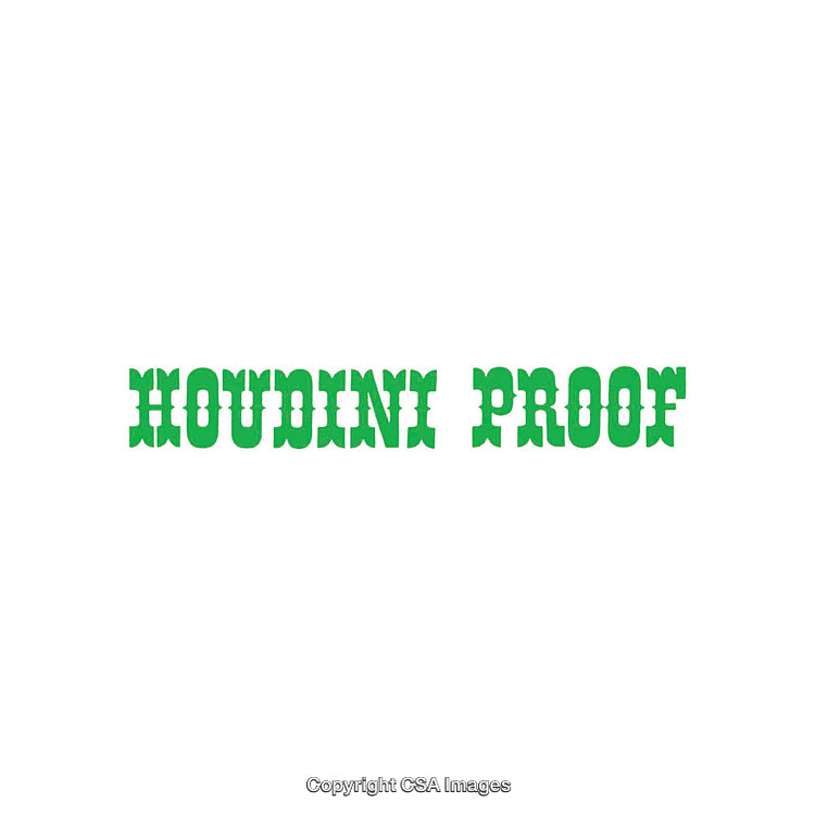 Green Typography Reading 'Houdini Proof' in Decorative Lettering