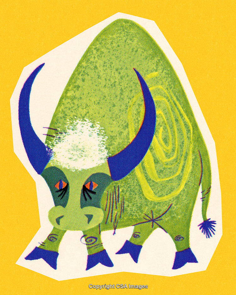 Colorful Abstract Artwork of a Stylized Horned Animal with Bold Contrast