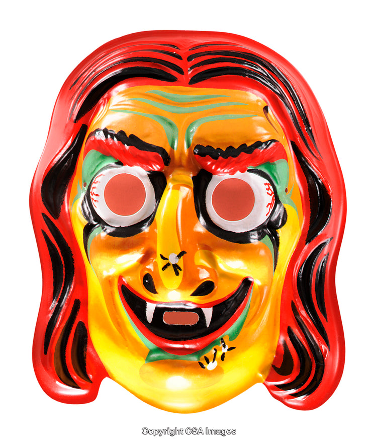 Colorful Vintage Plastic Halloween Mask with Playful and Scary Features