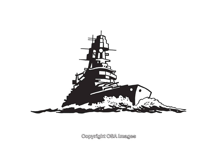 Monochrome Line Art of a Ship Sailing Through Waves