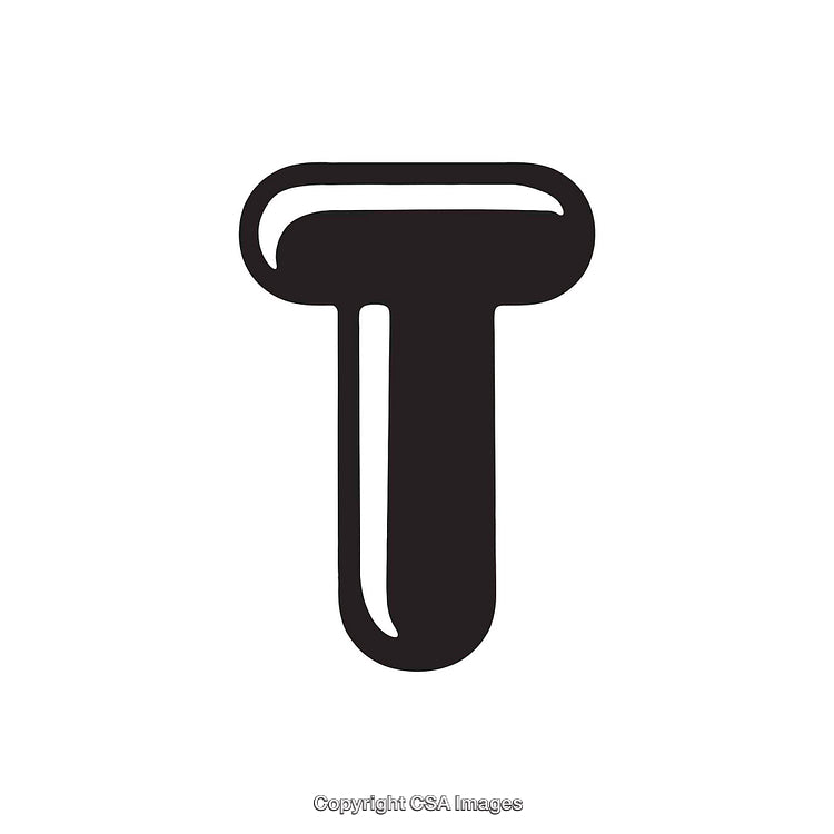 Stylized Black Letter T with Bold Rounded Design on White