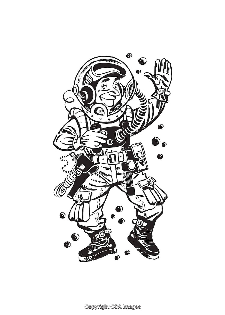 Black and White Line Art of an Astronaut in Space