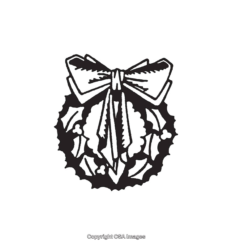 Black And White Line Art Illustration of a Holiday Wreath With a Bow