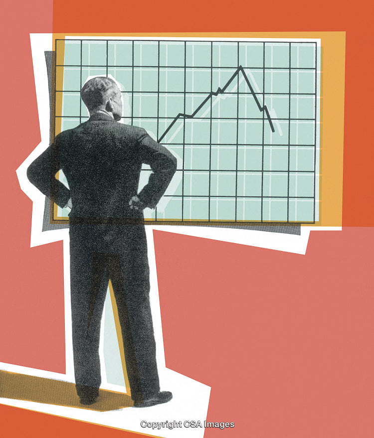 Vintage Inspired Image of Businessperson Analyzing a Graph on a Grid