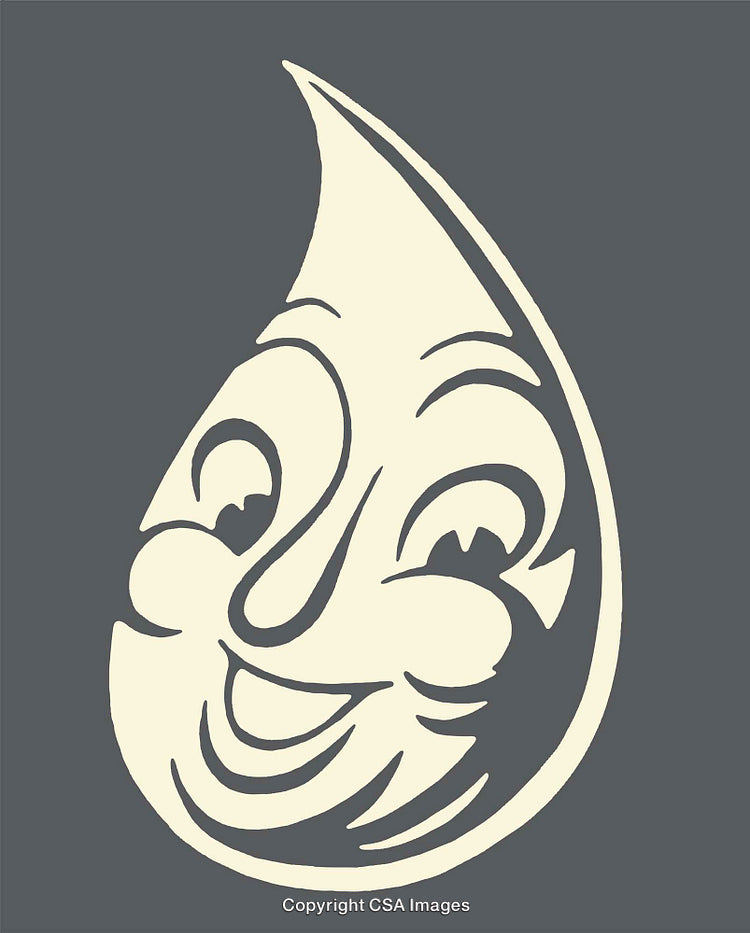 Stylized Line Art of Smiling Teardrop with Playful Expression