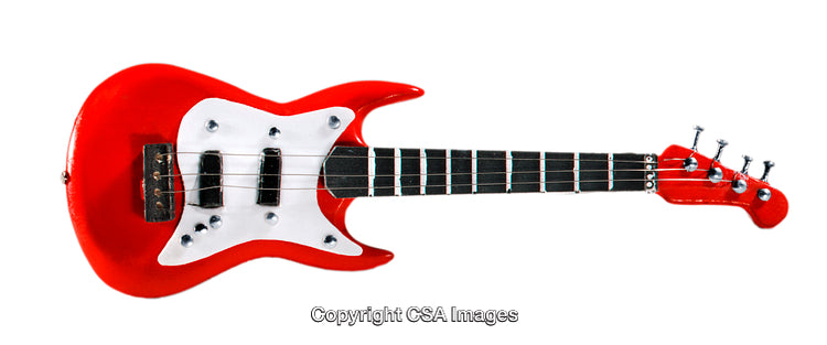 Red Toy Electric Guitar With Strings Isolated on White Background