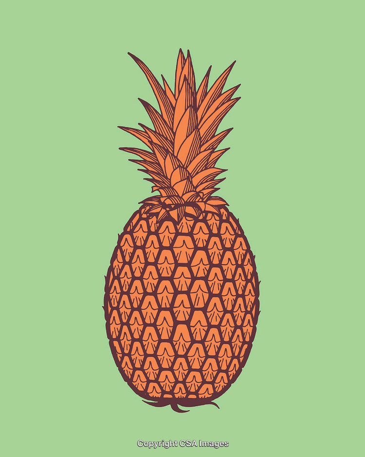 Colorful Pineapple Line Art Illustration on a Vibrant Green Background