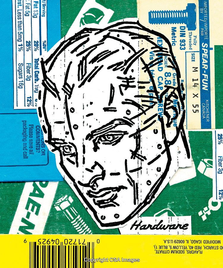 Artistic Illustration of a Futuristic Face Overlaid With Mechanical Elements