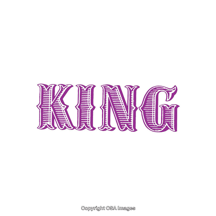 Stylized Purple Lettering Typography With "King" Decorative Text