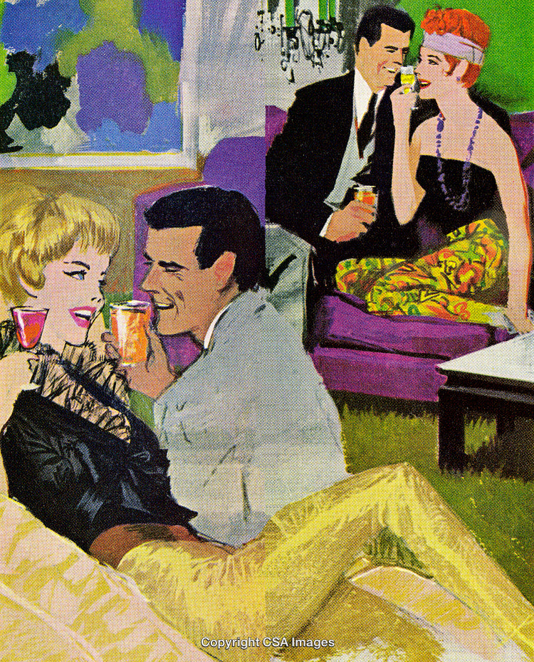 Stylish Couples Socializing at an Elegant Vintage Indoor Party Setting