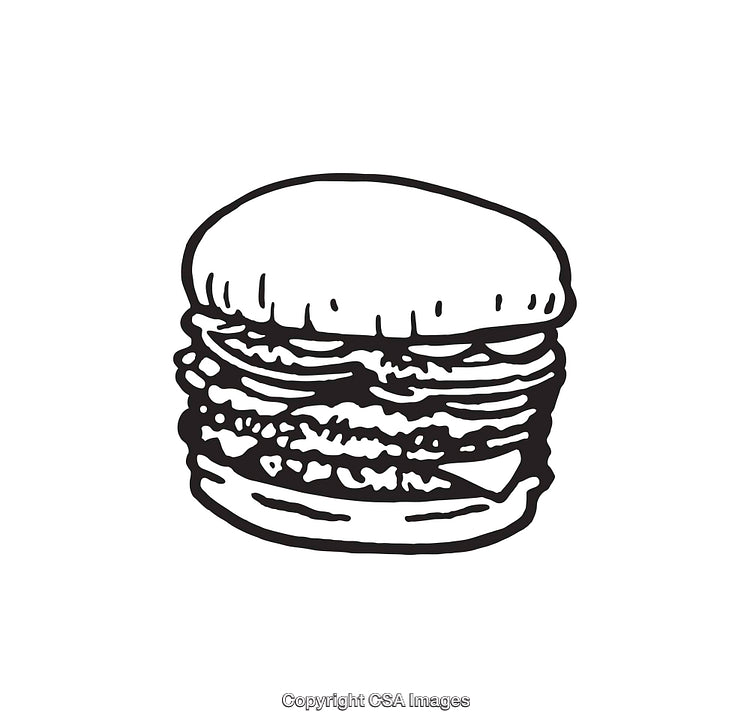 Burger Sketch Featuring Hand-Drawn Black and White Line Art Illustration
