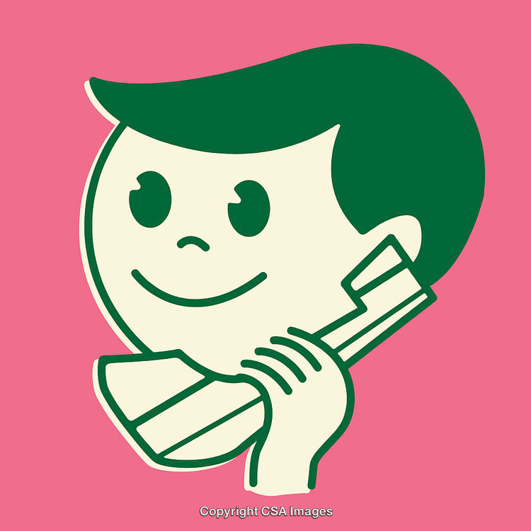 Retro Style Illustration of a Person Using a Telephone with a Smile