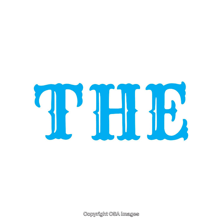 Stylized Artistic Blue Text Reading "THE" on a White Background