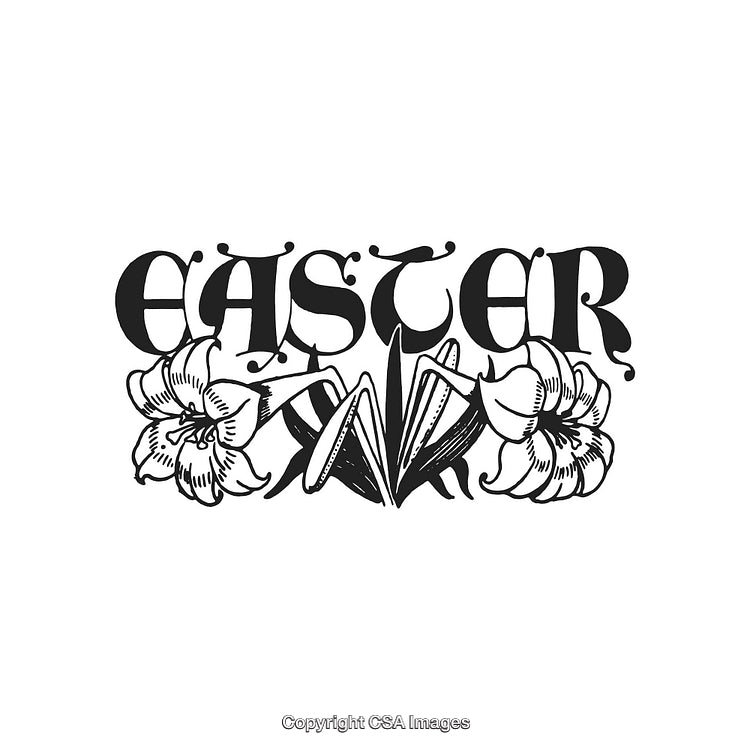 Easter Typography Design Featuring Floral Elements and Decorative Font Style