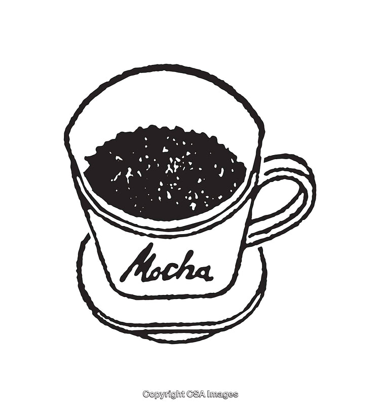 Black and White Line Art Illustration of a Mocha Coffee Cup