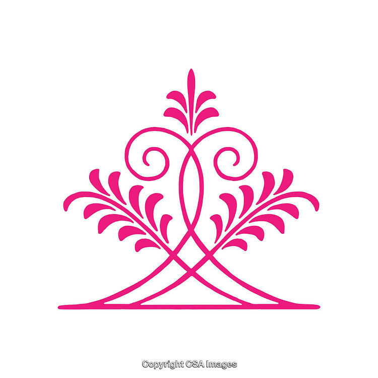 Stylized Pink Ornament Design Featuring Symmetrical Flourishes and Elegant Patterns