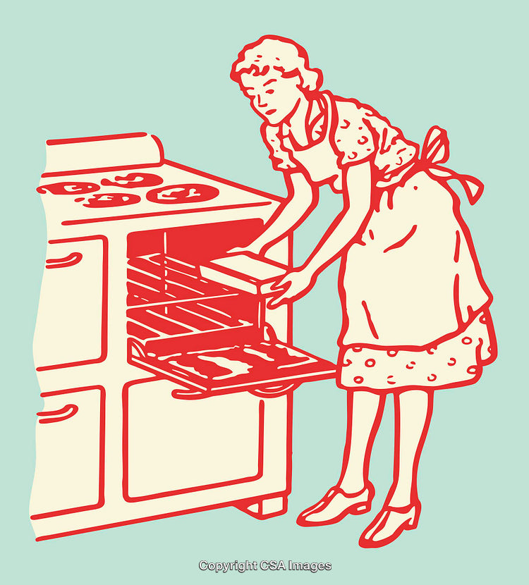 Retro Illustration of Woman Baking in Kitchen with Vintage Colors