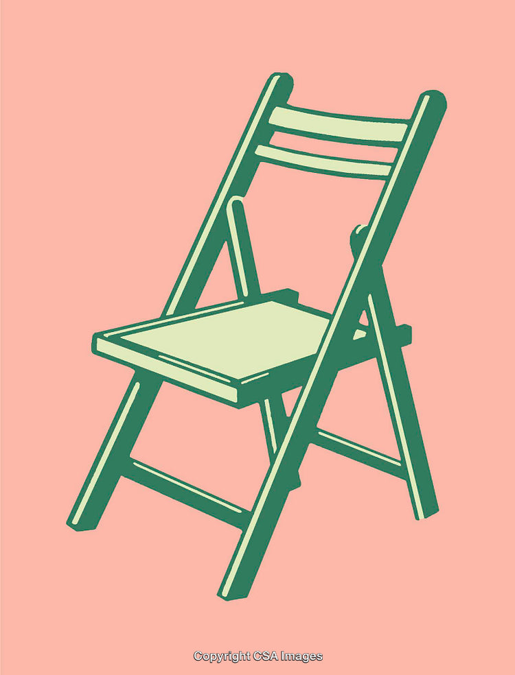 Green Wooden Folding Chair Illustrated on a Pastel Pink Background