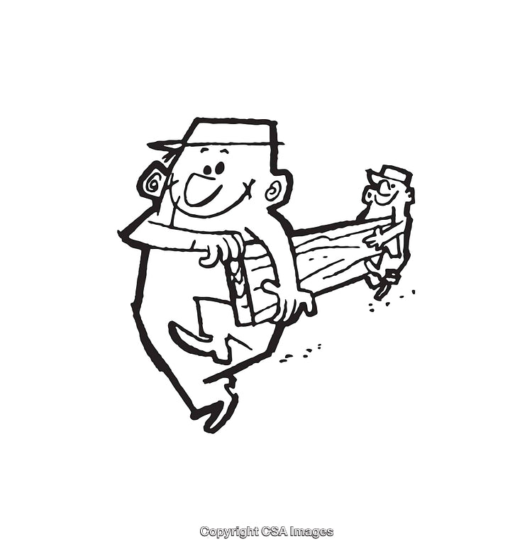 Cartoon Style Line Art Illustration of Workers Carrying Material Together