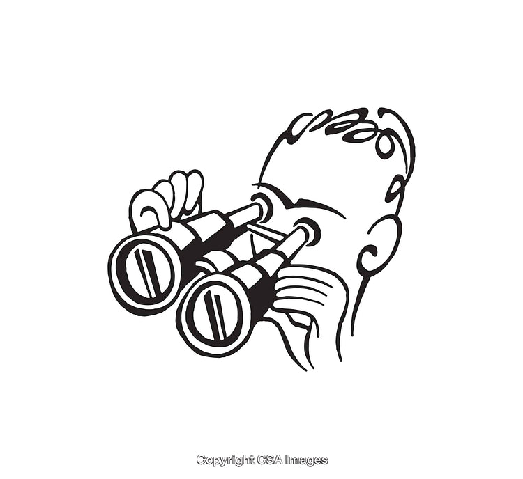 Black and White Line Art of a Person Using Binoculars