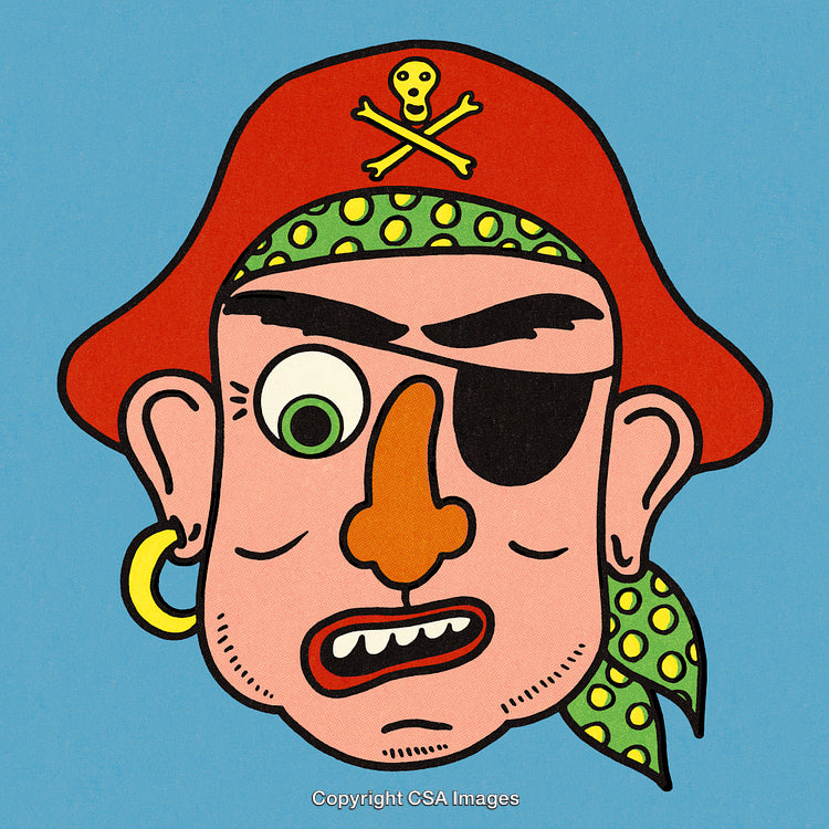 Colorful Cartoon Pirate Illustration Featuring Eye Patch and Skull Hat Design
