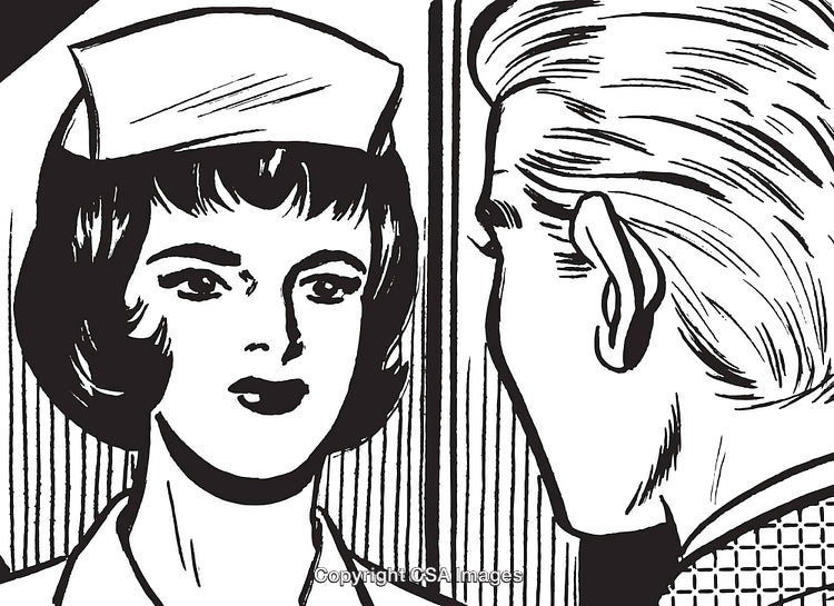 Vintage Comic-Style Scene Featuring Two Individuals in a Dramatic Close-Up