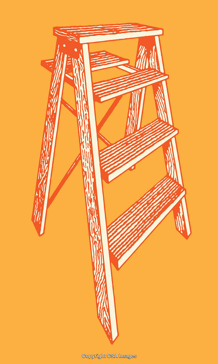 Illustration of a Wooden Ladder on a Vibrant Orange Background