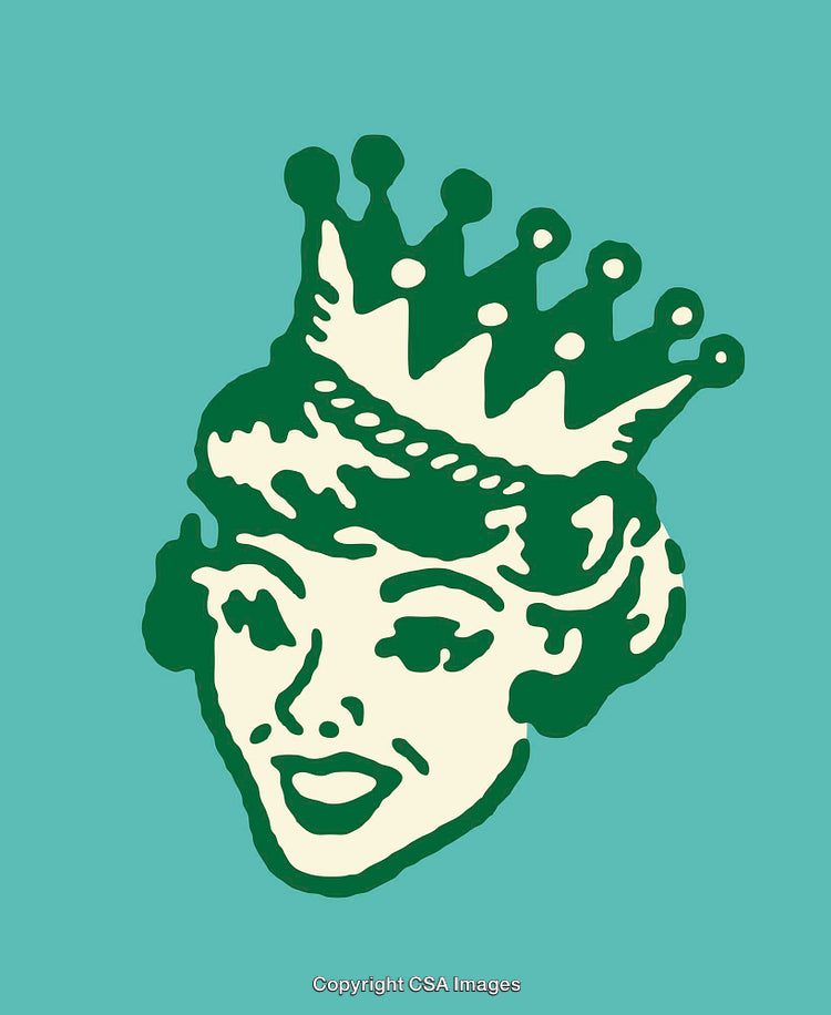 Vintage Line Art Illustration of a Queen with a Crown