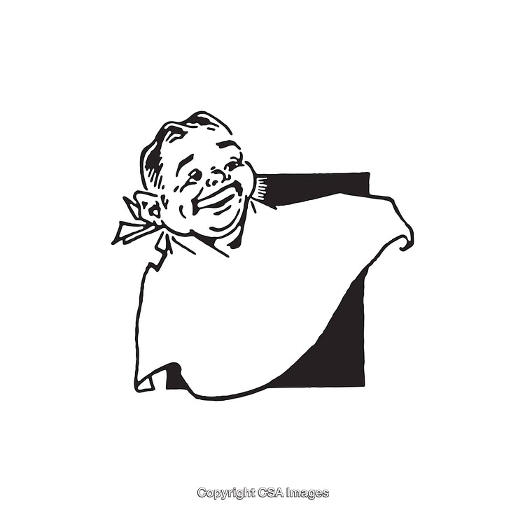 Smiling Child With Bib in Black and White Line Art Drawing