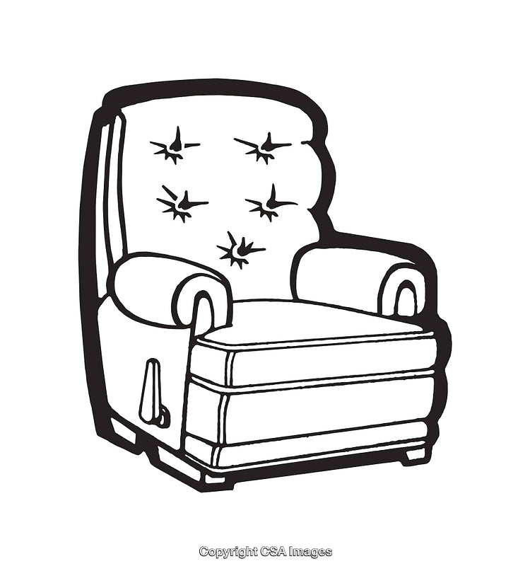 Black and White Line Art Illustration of a Tufted Recliner Armchair