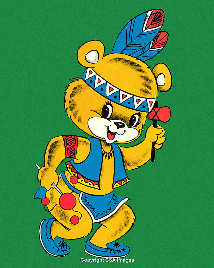 Cheerful Cartoon Bear Dressed in Traditional Outfit on Green Background
