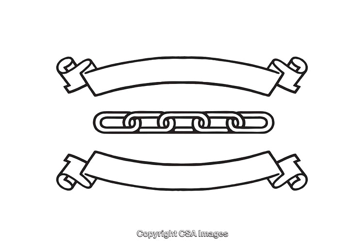 Black And White Line Art Illustrations of Banners and Chain Links