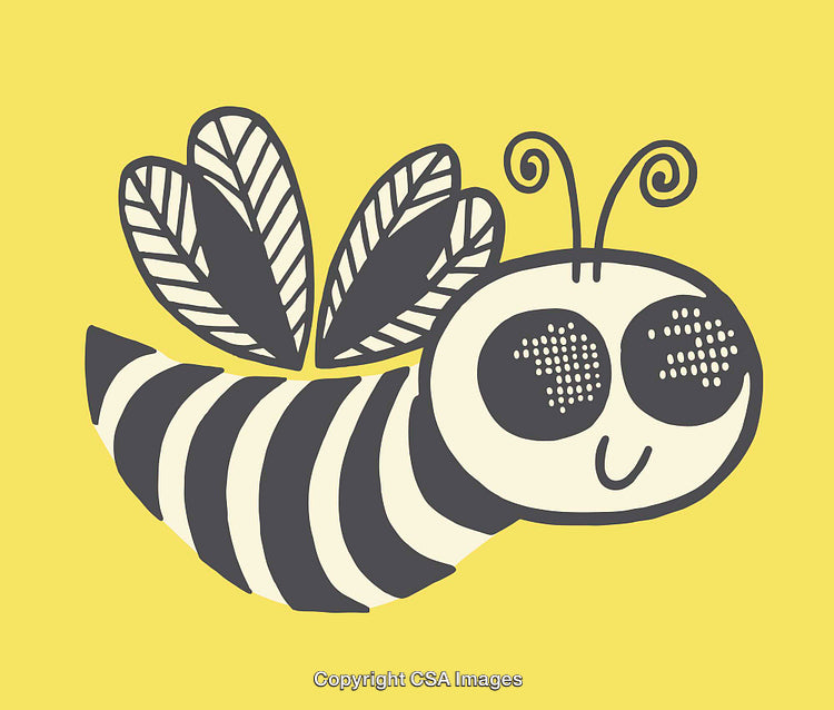 Cute Cartoon Bee Illustration on Yellow Background with Playful Design
