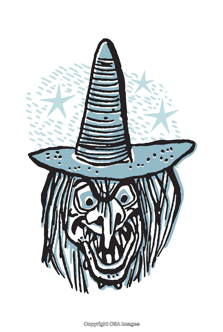 Illustration of a Witch With Hat Featuring Distinct Illustrative Linework and Colors