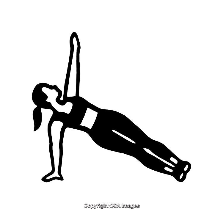 Black and White Line Art of a Woman in Side Plank Pose