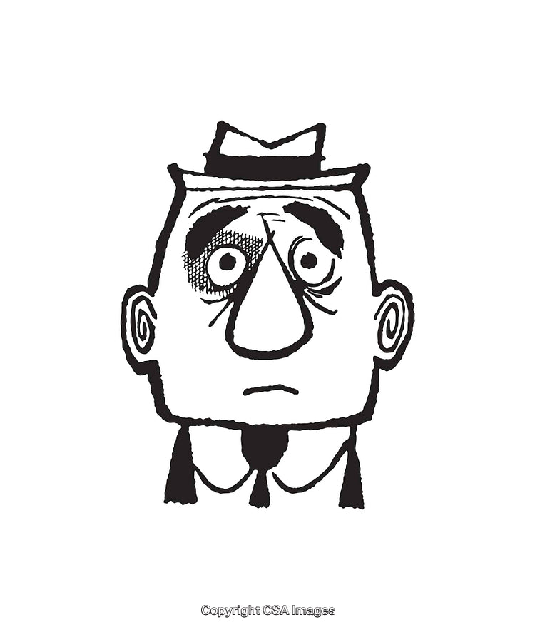 Black And White Line Art Illustration of Expressive Cartoon Face With Hat