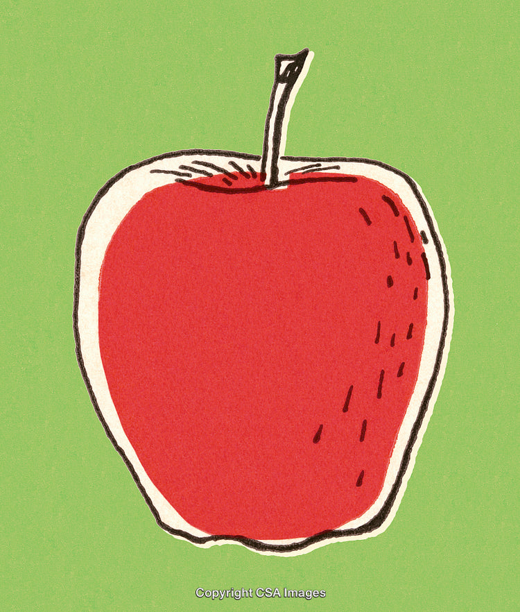 Hand-Drawn Illustration of a Red Apple on a Green Background