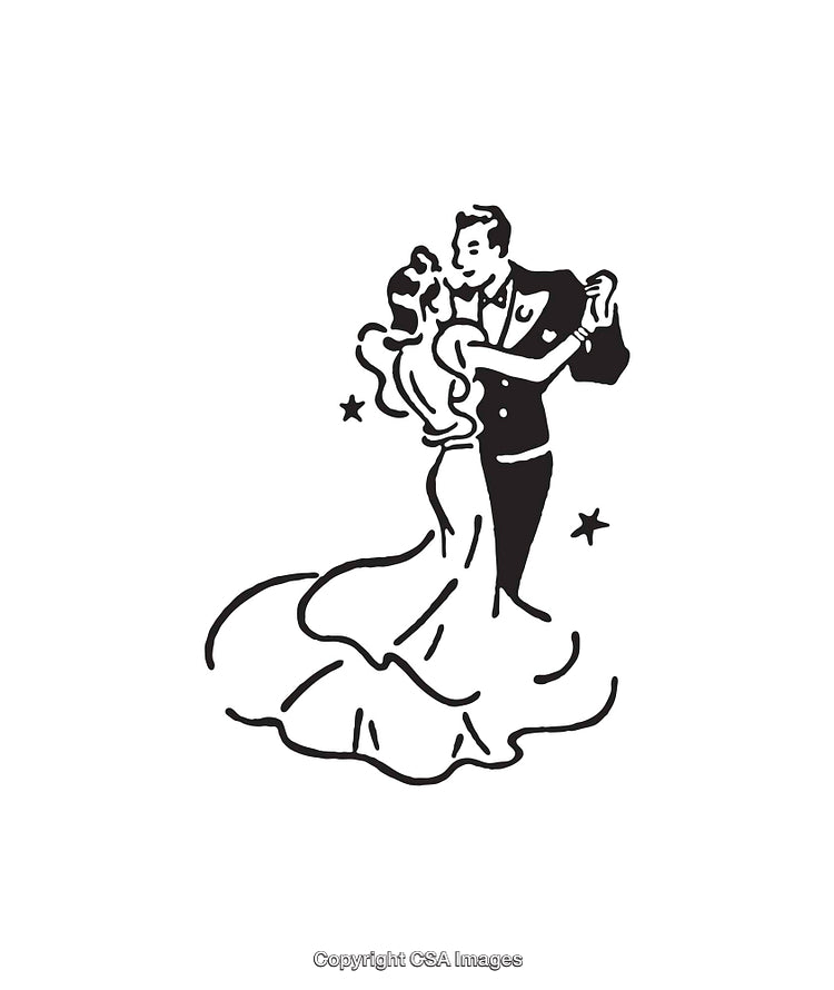 Elegant Couple Dancing in a Classic Black and White Illustration