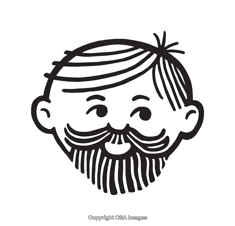 Simple Black and White Line Art Illustration of a Bearded Man