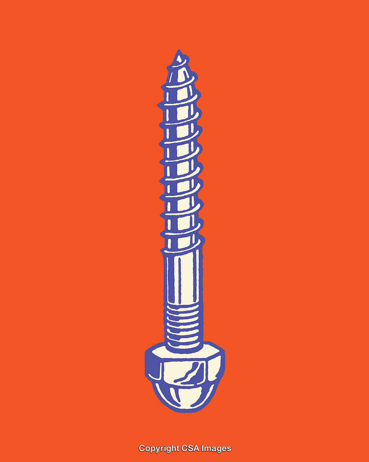 Blue Screw Line Art Illustration on Vibrant Orange Background