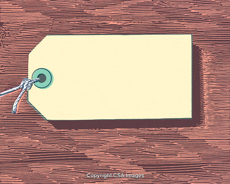 Minimalist Labeled Paper Tag Secured to Wooden Surface with Rope Loop