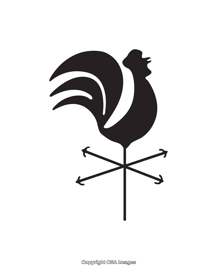 Silhouette of a Rooster Weather Vane with Arrow Compass